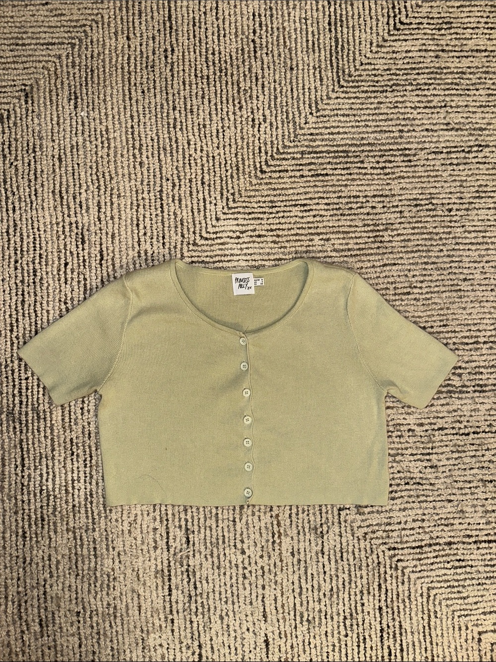 Princess Polly Sage Green Button-Front Crop Top